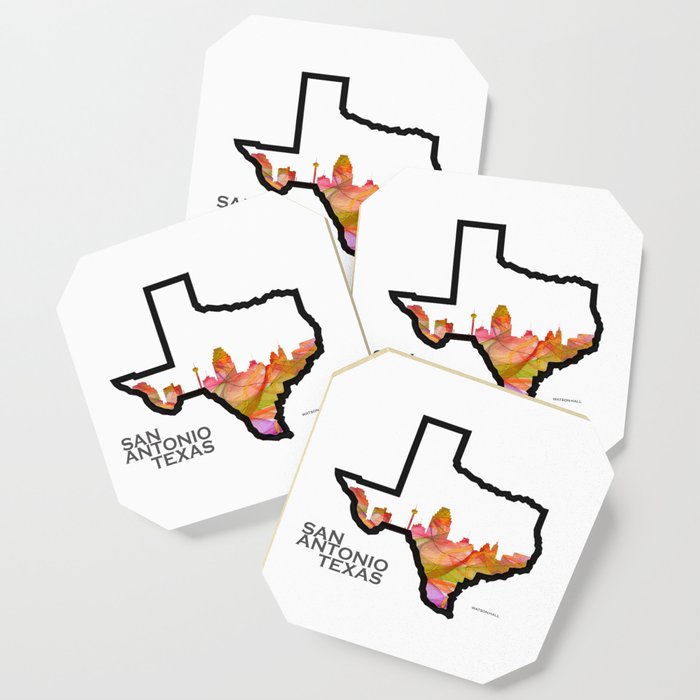 Texas State Map with San Antonio Skyline Coaster