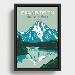 Grand Teton Jackson Hole Valley National Park Wyoming Vintage Framed Canvas