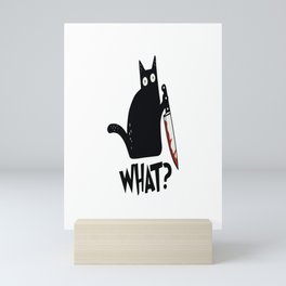 Cat What? Murderous Black Cat With Knife Mini Art Print