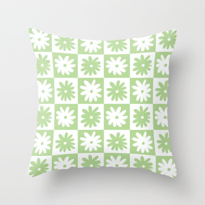 Green And White Checkered Flower Pattern Throw Pillow by thespacehouse