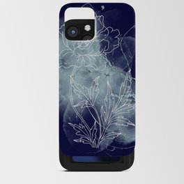 Dark Blue Floral Flower Watercolor iPhone Card Case