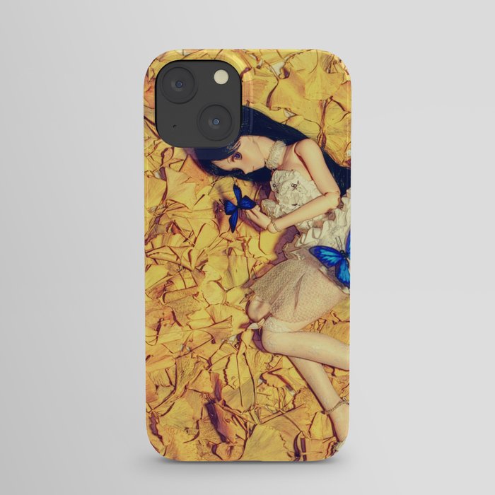 Hearts and blue butterflies; female doll posed with butterlies color photograph / photography iPhone Case