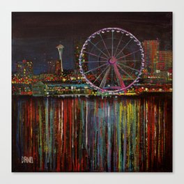 Seattle Wheel at Night Canvas Print