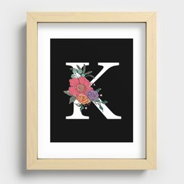Monogram Letter K with Flowers Black background Recessed Framed Print