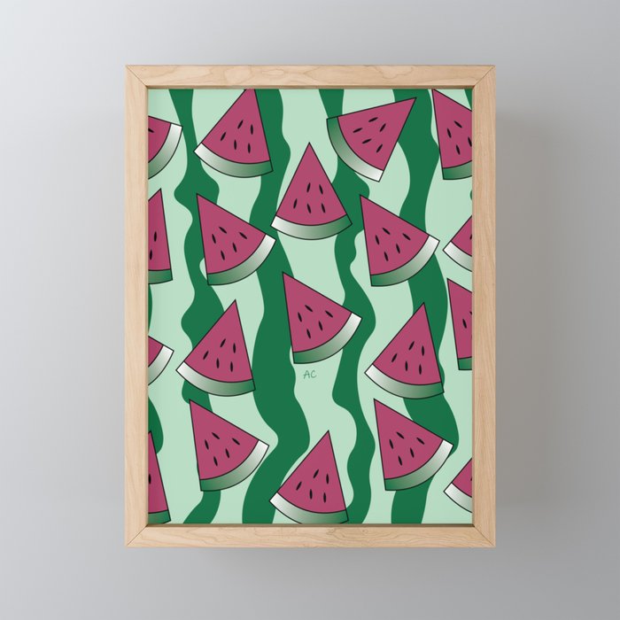 Summer Refreshing Watermelon Pattern Framed Mini Art Print