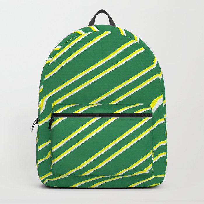 Sea Green, Yellow, and Mint Cream Colored Lined/Striped Pattern Backpack