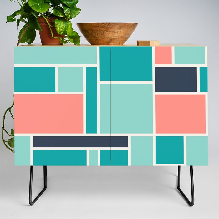 Geometric Blue & Pink Abstract Credenza