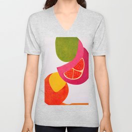 Citrus Slices - Abstract Minimalist Digital Retro Poster Art V Neck T Shirt