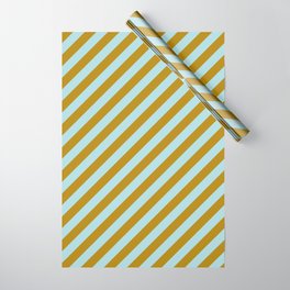 [ Thumbnail: Dark Goldenrod & Powder Blue Colored Striped Pattern Wrapping Paper ]