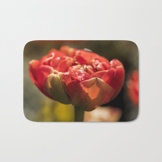 Fire Red tulips at Backlight Bath Mat