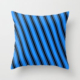 [ Thumbnail: Blue and Black Colored Striped/Lined Pattern Throw Pillow ]