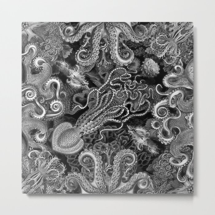 The Kraken (Black & White, Square) Metal Print