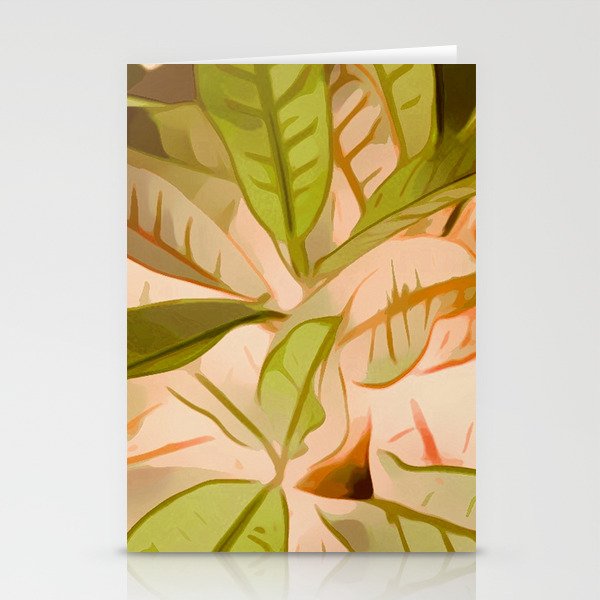 Modern Abstract Botanical Green Peach Stationery Cards
