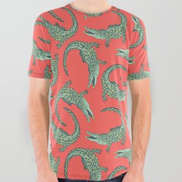 Crocodiles (Deep Coral and Mint Palette) All Over Graphic Tee