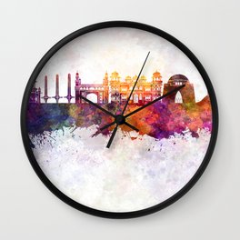 Karachi skyline in watercolor background Wall Clock