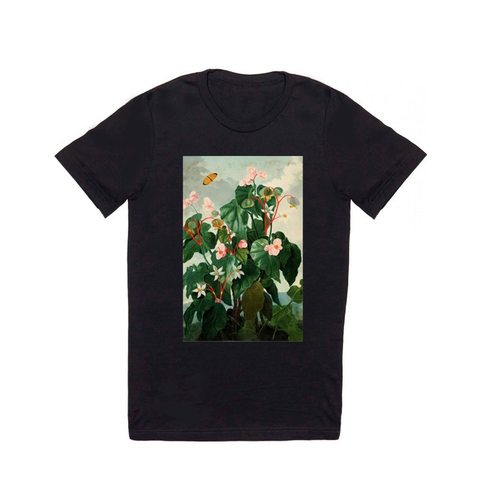 Pink Floral The Oblique-Leaved Begonias : Temple of Flora T Shirt
