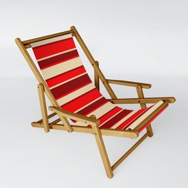 [ Thumbnail: Dark Red, Red, and Tan Colored Striped Pattern Sling Chair ]