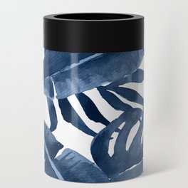Blue watercolor tropical palm leaves  Can Cooler