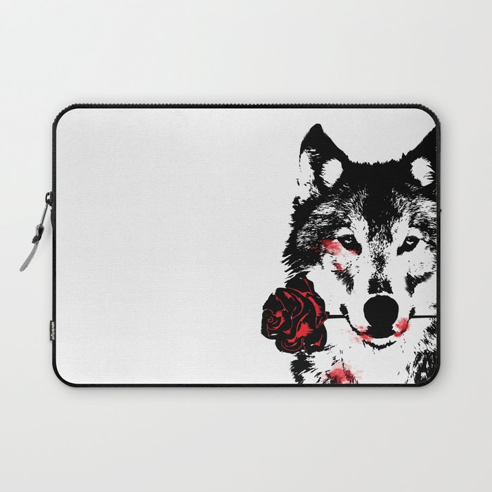 Wolf blood stained, holding a red rose. Laptop Sleeve