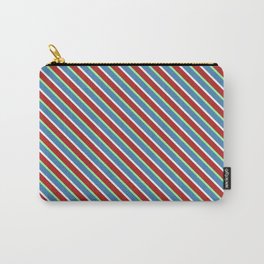 [ Thumbnail: Blue, Mint Cream, Red, and Green Colored Stripes/Lines Pattern Carry-All Pouch ]
