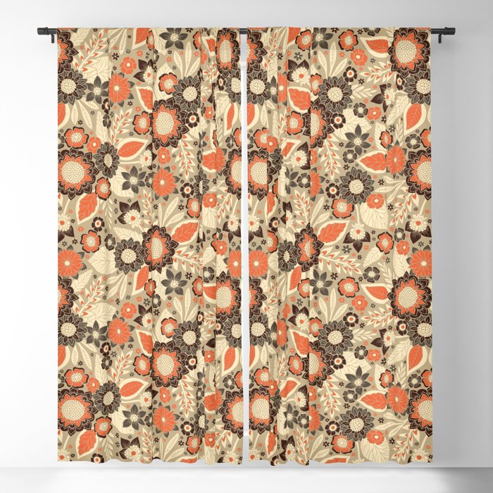 Retro Orange, Brown & Cream 1970s Floral Pattern Blackout ...