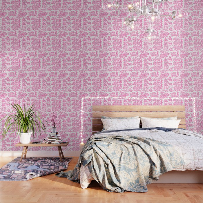 Fuschia Pink Toile de Jouy Wallpaper