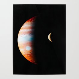 Jupiter And Its Volcanic Moon Io, Galaxy Background, Universe Large Print, Space Wall Art Decor Poster