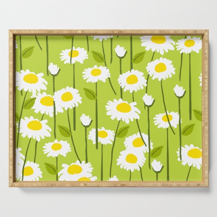 Cheerful Modern Daisy Flowers On Green Serving Tray