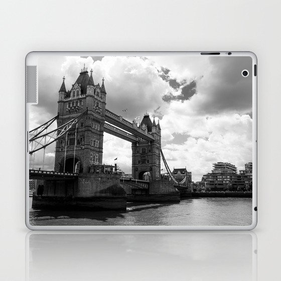 The Portal Above - Tower Bridge under a dramatic sky, London, UK (black and white) Laptop & iPad Skin