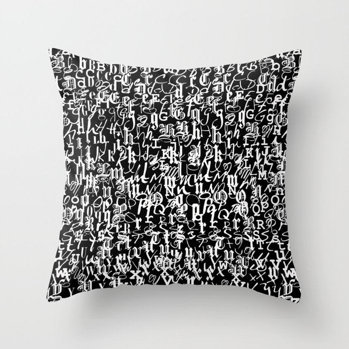 alphabet letters black and white - typography font  pattern Throw Pillow