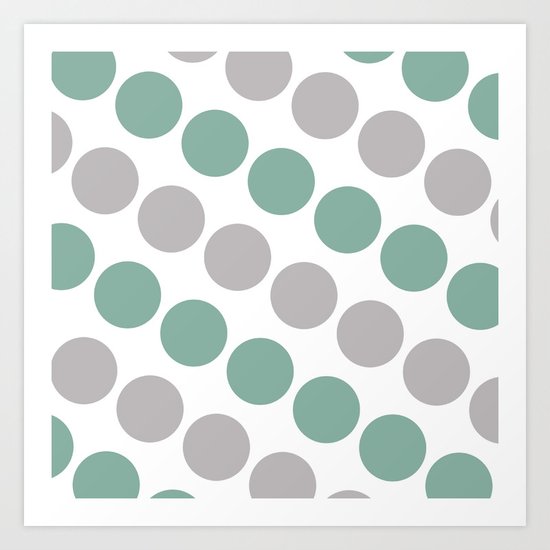 Green and Gray Dots Art Print
