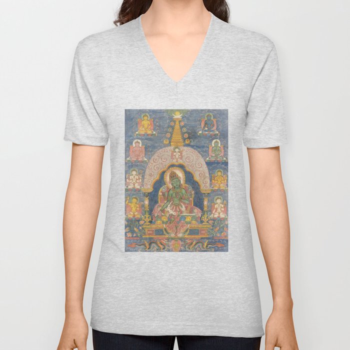 Buddhist Green Tara Thangka V Neck T Shirt