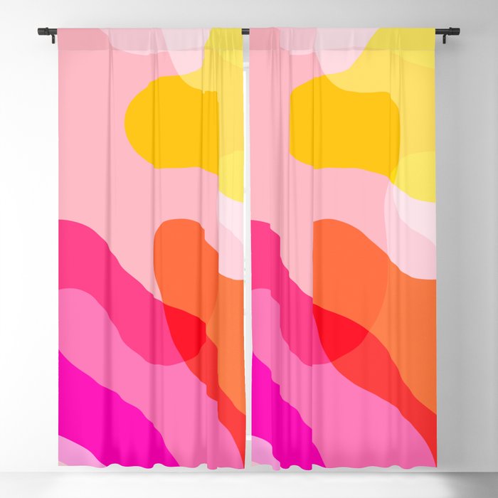Abstract Yellow Pink Colorful Organic Shapes Blackout Curtain