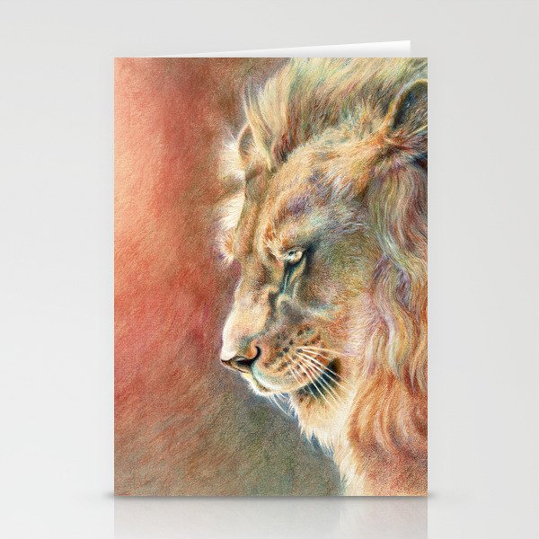 African Lion Colored Pencil Drawing Stationery Cards By