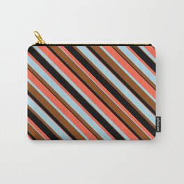 [ Thumbnail: Red, Light Blue, Brown, and Black Colored Lines/Stripes Pattern Carry-All Pouch ]
