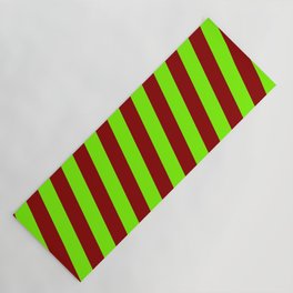 [ Thumbnail: Green & Dark Red Colored Lines Pattern Yoga Mat ]