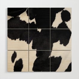 Black and white spotty cow faux fur Wood Wall Art