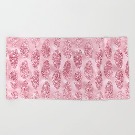 Pink Glitter Tropical Palm Leaves Pattern Beach Towel