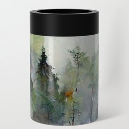 Rainy Forest, Watercolor on Paper Can Cooler