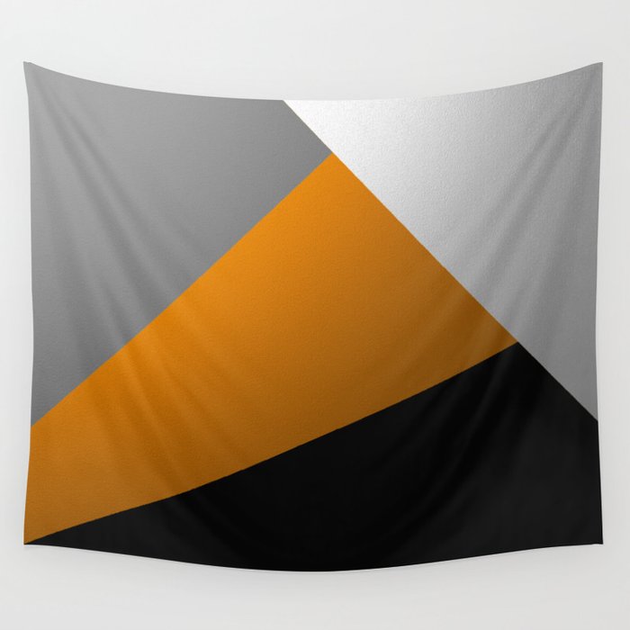 Metallic I - Abstract, geometric, metallic textured gold, silver and black metal effect artwork Wall Tapestry