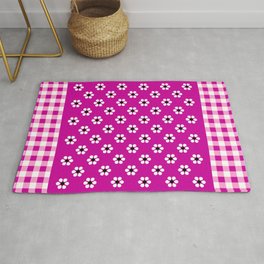 Daisies and Check - magenta Area & Throw Rug