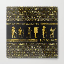 Golden Egyptian Gods and hieroglyphics on leather Metal Print