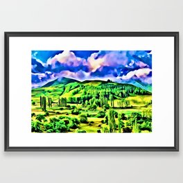 Kackar Mountains Green Aesthetic Modern Impressionist Landscape Framed Art Print