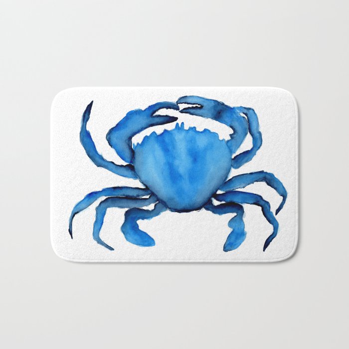 Blue Crab Watercolor Bath Mat