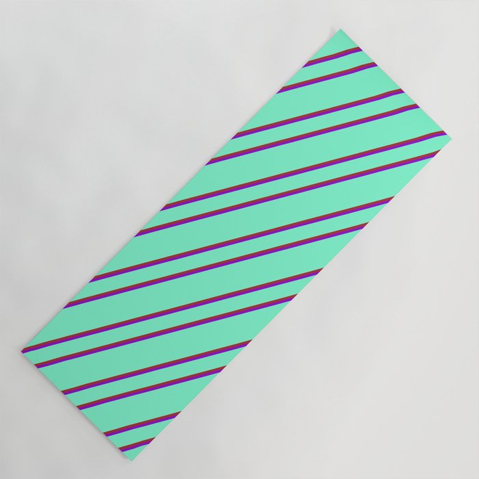 Aquamarine, Brown, and Dark Violet Colored Pattern of Stripes Yoga Mat