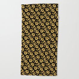 Two Kisses Collided Yellow Colored Lips Pattern Beach Towel