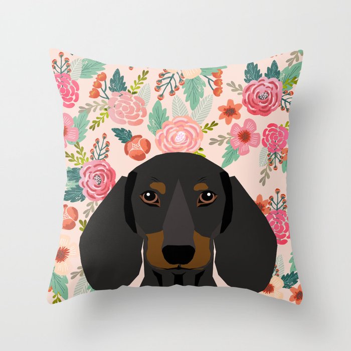 Dachshund florals cute pet gifts black and tan dachshund gifts for dog lover with weener dog Throw Pillow