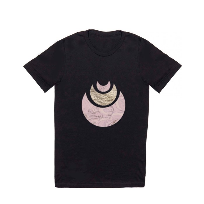 Elegant Pastel Rose Gold Marble Half Moon Design T Shirt