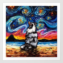 Merle Shetland Sheepdog Night Art Print
