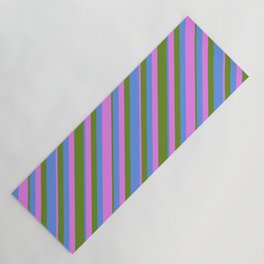 [ Thumbnail: Green, Cornflower Blue & Violet Colored Striped Pattern Yoga Mat ]
